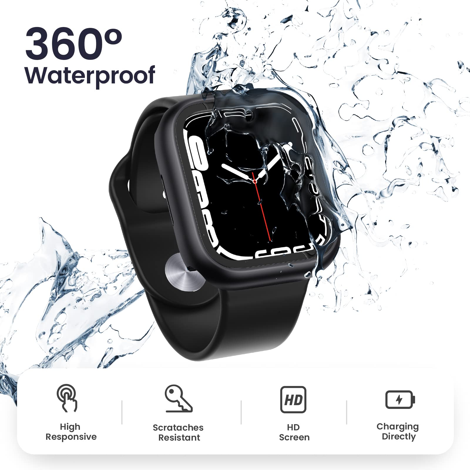 ZORBES Waterproof Cover Case Compatible with Apple Watch Series7, Protective Hard PC Cover Case (41mm Black) ZORBES Waterproof Cover Case Compatible with Apple Watch Series7, Protective Hard PC Cover Case (41mm Black)
